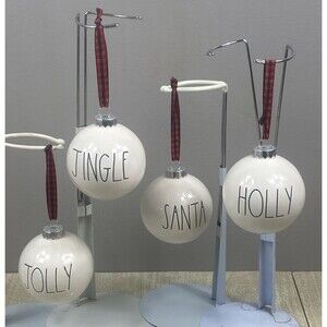 Set of 4 Rae Dunn White 3” Ceramic Christmas Ball Ornament's